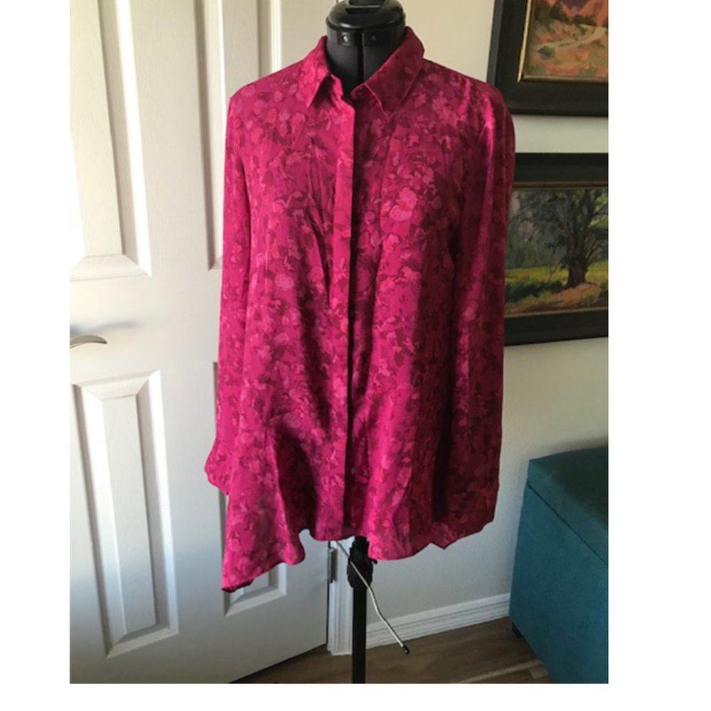 Halston XS long sleeve asymmetrical floral blouse